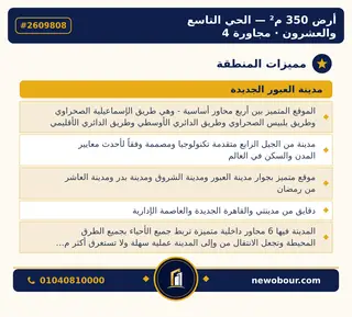 أرض - تم التخصيص 350 م² عمارة سكني — مدينة العبور الجديدة، الحي التاسع والعشرون، مجاورة 4 — مميزات المنطقة — 4