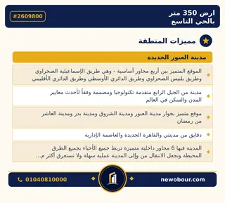 أرض - تم التخصيص 350 م² عمارة سكني — مدينة العبور الجديدة، الحي التاسع، مجاورة 4 — مميزات المنطقة — 3