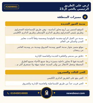أرض - تم التخصيص 500 م² عمارة سكني — مدينة العبور الجديدة، الحي الثالث والعشرون، مجاورة 4 — مميزات المنطقة — 3