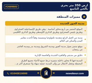 أرض - تم التخصيص 350 م² عمارة سكني — مدينة العبور الجديدة، الحي التاسع، مجاورة 4 — مميزات المنطقة — 3
