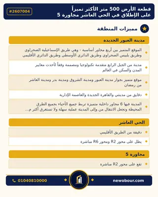 أرض - تم التخصيص 500 م² عمارة سكني — مدينة العبور الجديدة، الحي العاشر، مجاورة 5 — مميزات المنطقة — 3